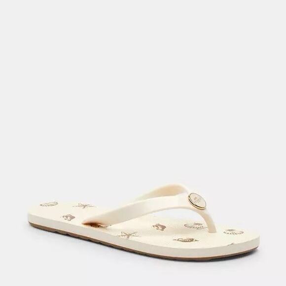 NWT Coach Zayn Flip Flop With Shell Print CBM87 Chalk US 7 - Picture 5 of 8